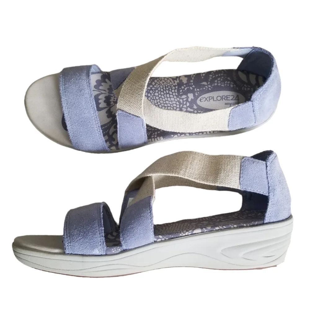 Easy Spirit Explore24 Womens Size 9.5 N Blue Strappy Low Wedge Sandals ESMATILDE_7